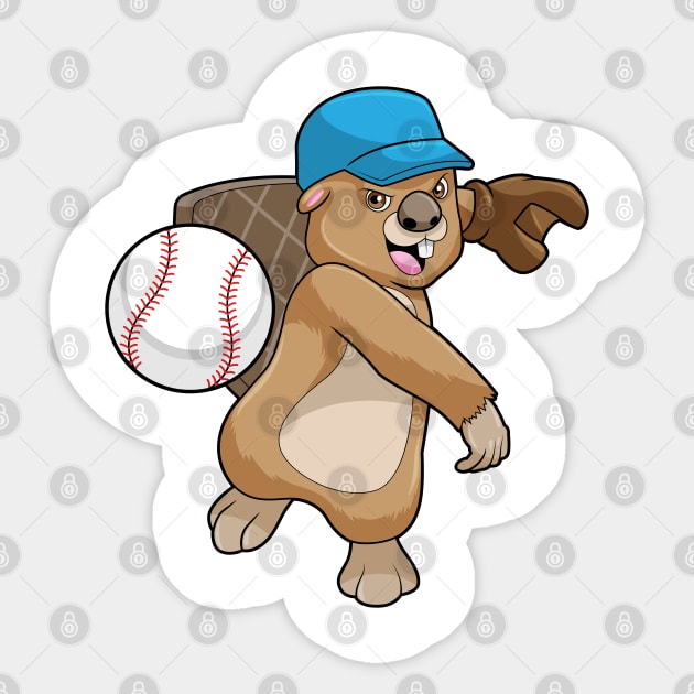 Beaver at Baseball Sports with Cap Sticker by Markus Schnabel